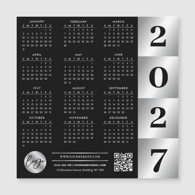 Calendrier 2027 Logo Entreprise Code QR Noir & Arg (Devant)
