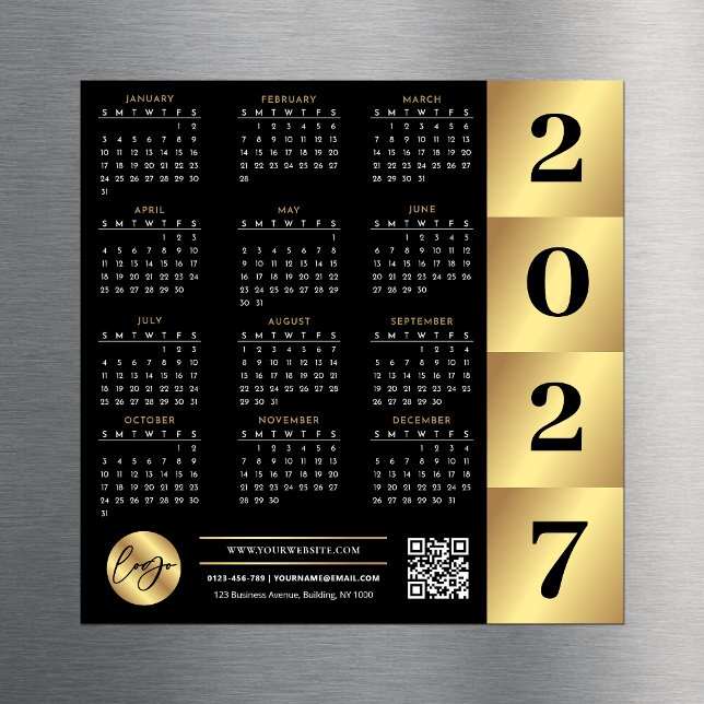 Calendrier 2027 Logo Entreprise Code QR Noir & Or (Créateur téléchargé)