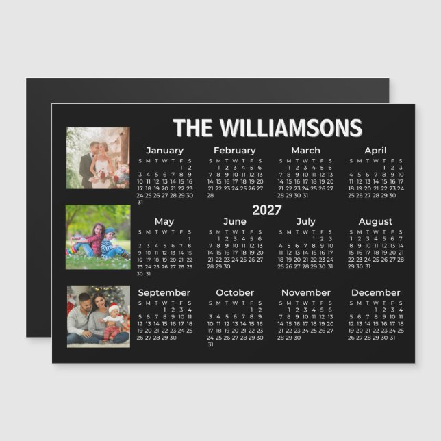 Calendrier 2027 Magnet Collage Photo Noir Blanc (Devant / Derrière)