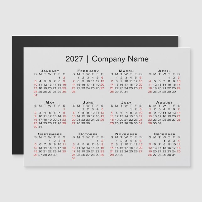 Calendrier 2027 Nom de l'entreprise Aimant Gris (Devant / Derrière)