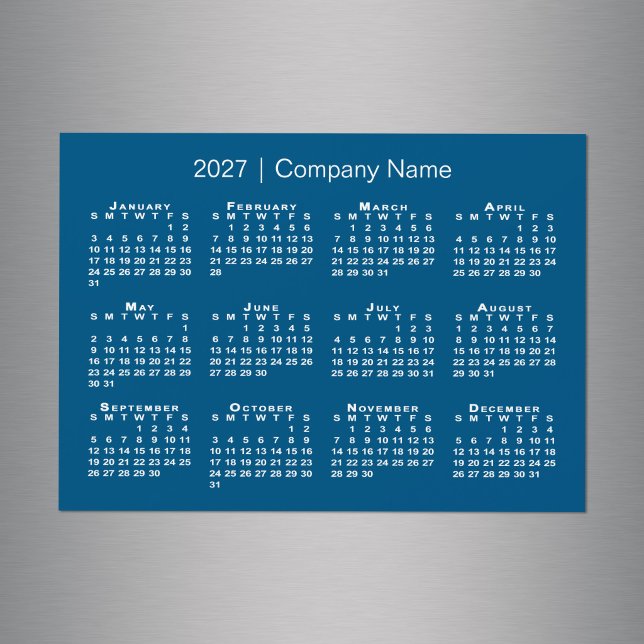 Calendrier 2027 Nom de l'entreprise Bleu Magnet (2027 Calendar Company Name Blue Magnet in situ)