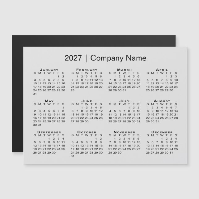 Calendrier 2027 Nom de l'entreprise Gris Aimant (Devant / Derrière)