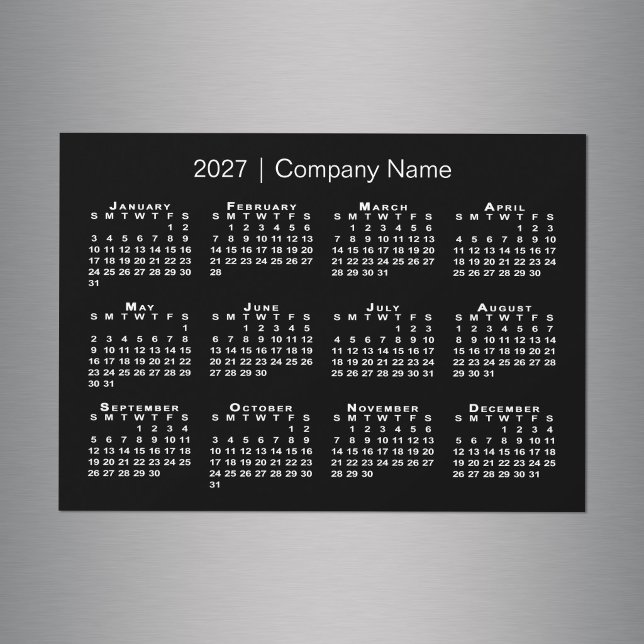 Calendrier 2027 Nom de l'entreprise Noir Aimant (2027 Calendar Company Name Black Magnet in situ)
