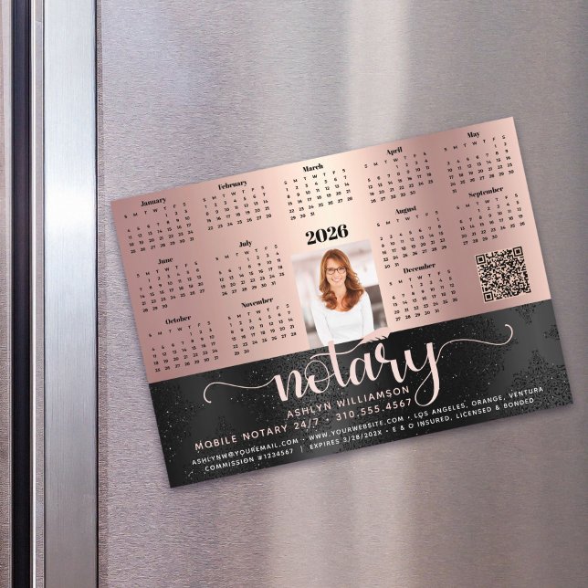Calendrier 2027 Notaire Noir Rose Code QR Magnet (Créateur téléchargé)