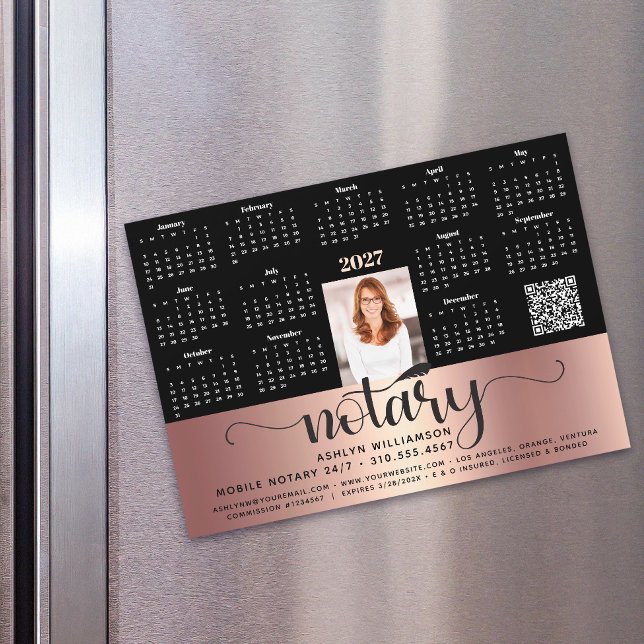 Calendrier 2027 Notaire Rose Noir Code QR Magnet (Créateur téléchargé)