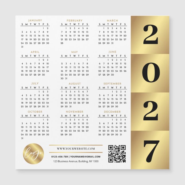 Calendrier 2027 Or Entreprise Logo Code QR Marketi (Devant)