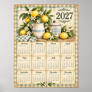 Calendrier 2027 Poster mural (Gingham/Citron)