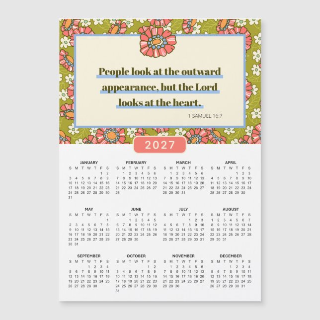 Calendrier 2027 Rétro Floral 1 Samuel 16:7 (Devant)