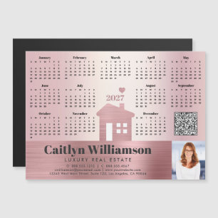 Calendrier 2027 Rose Magnet Code QR Photo Agent Im