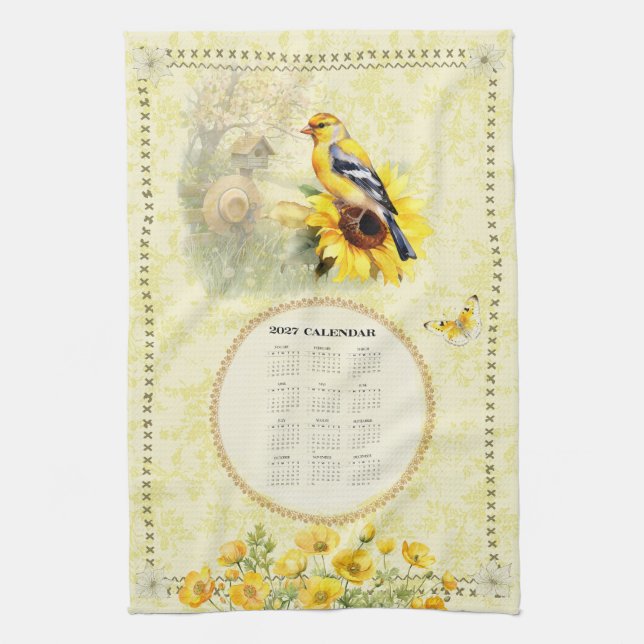 Calendrier 2027 Serviette Jaune Chardonneret (Vertical)