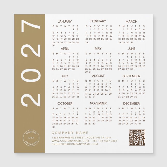 Calendrier 2027 Texte Or Code QR Logo de l'entrepr (Devant)