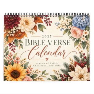 Calendrier 2027 versets bibliques Fleurs aquarelle
