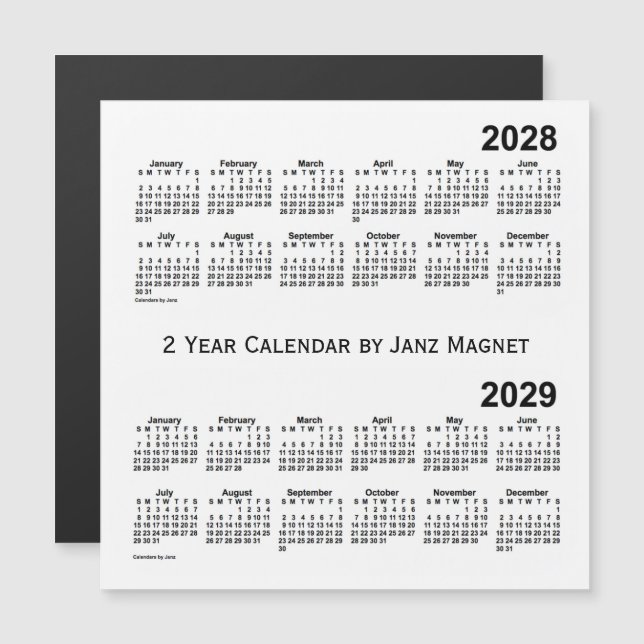 Calendrier 2028-2029 Blanc 2 an par Janz Magnet (Devant / Derrière)