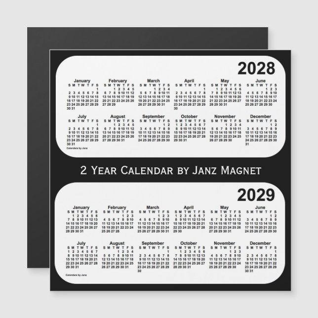 Calendrier 2 ans noir et blanc 2028-2029 de Janz (Devant / Derrière)