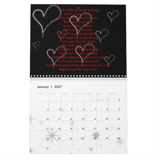 Calendrier 365 jours d'amour (Jan 2027)