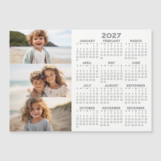 Calendrier - 3 Photos - Aimant Basic Grey Blanc (Devant)