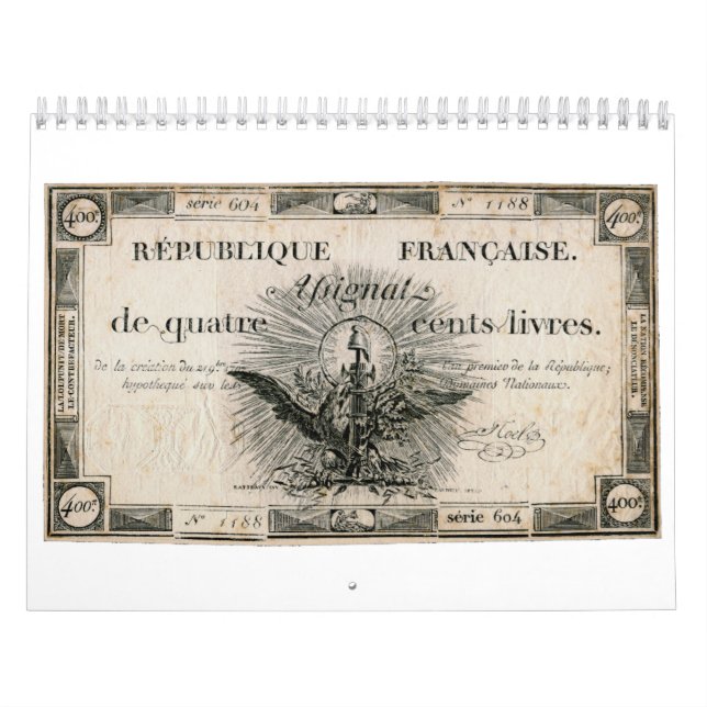 Calendrier 400 Livres Révolution française Assignat Note banc (Protection)