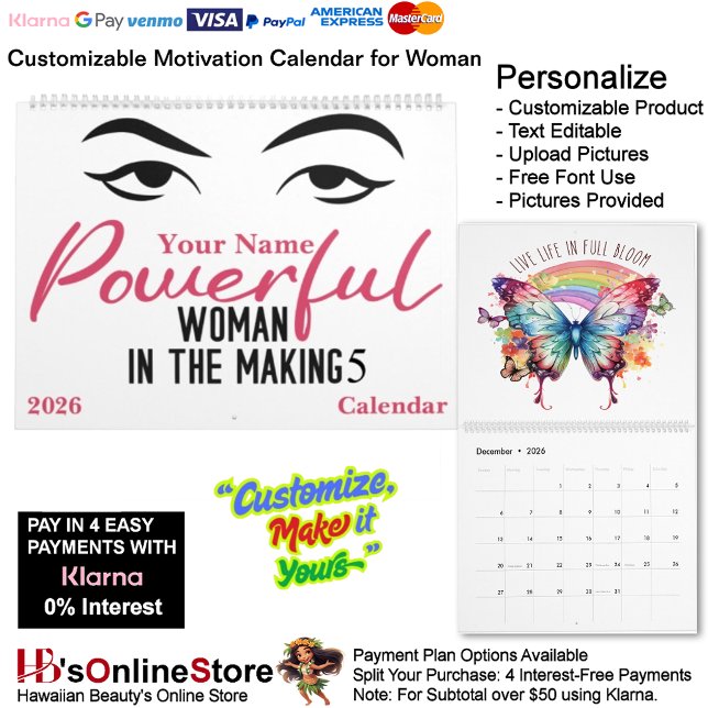 Calendrier 5 Powerful Woman in The Making Motivation Goals  (5 Butterfly Powerful Woman in The Making Motivation Goals Calendar.)