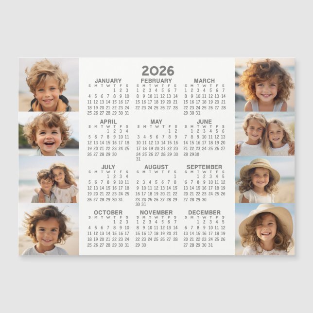Calendrier - 8 Photos - Aimant Basic Grey Blanc (Devant)