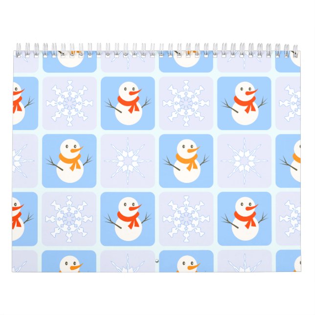 Calendrier À damiers hiver bonhomme de neige motif et flocons (Protection)