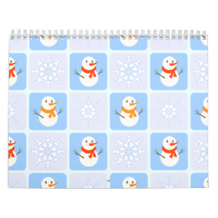 Calendrier À damiers hiver bonhomme de neige motif et flocons
