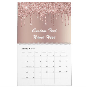 Calendrier à gouttes de paillettes en or rose avec
