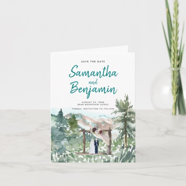 Calendrier à l'aquarelle pour mariage, carte de sa (Devant)
