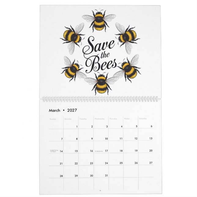 Calendrier Abeille toi-même sauvez les abeilles drôle d'insec (Mar 2027)