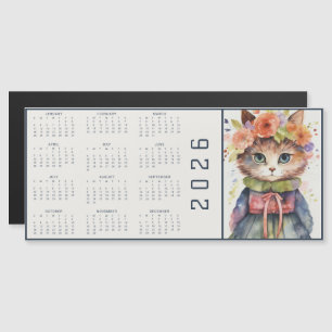 Calendrier Abstrait Aquarelle Chat Vêtu de Floraux