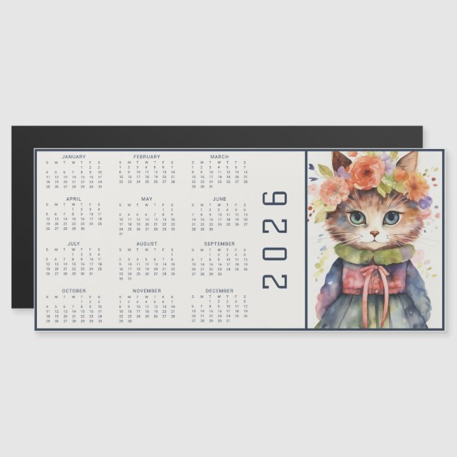 Calendrier Abstrait Aquarelle Chat Vêtu de Floraux (Devant / Derrière)
