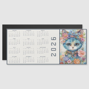 Calendrier Abstrait Aquarelle Chat Vêtu de Floraux