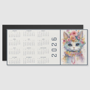 Calendrier Abstrait Aquarelle Chat Vêtu Floral