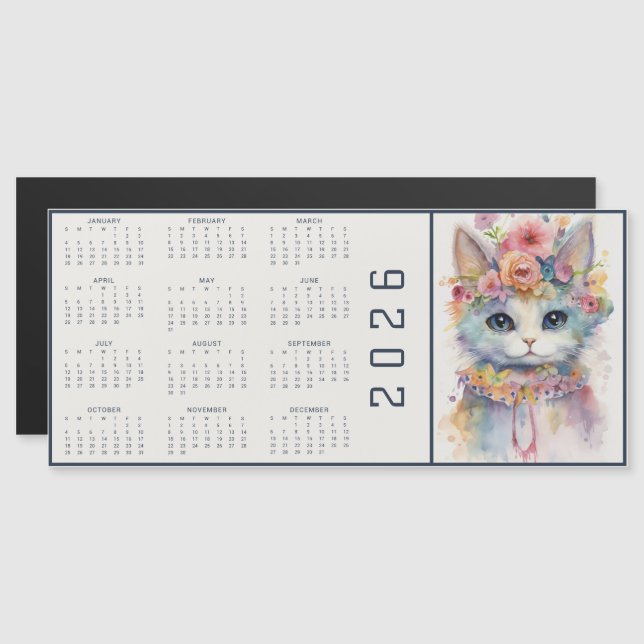 Calendrier Abstrait Aquarelle Chat Vêtu Floral (Devant / Derrière)