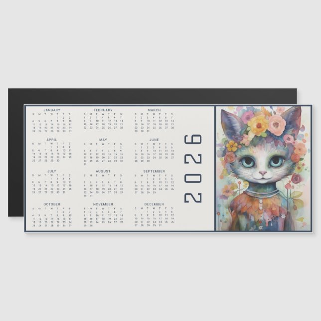 Calendrier Abstrait Aquarelle Chat Vêtu Floraux (Devant / Derrière)