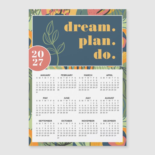 Calendrier Abstrait Floral Gras 2027 Dream Plan Do (Devant)
