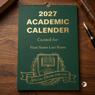 Calendrier Académie sombre personnalisée Vert & Or 2027 Acade
