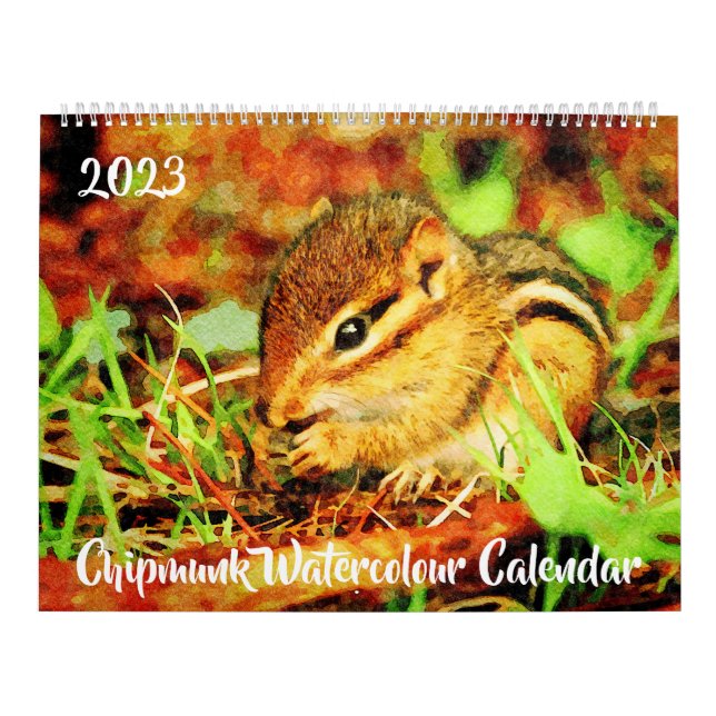 Calendrier Adorable Chipmunks rayés Faune Aquarelle Art (Protection)