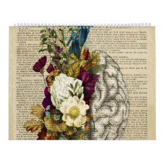 Calendrier affiche d'anatomie du cerveau floral médical