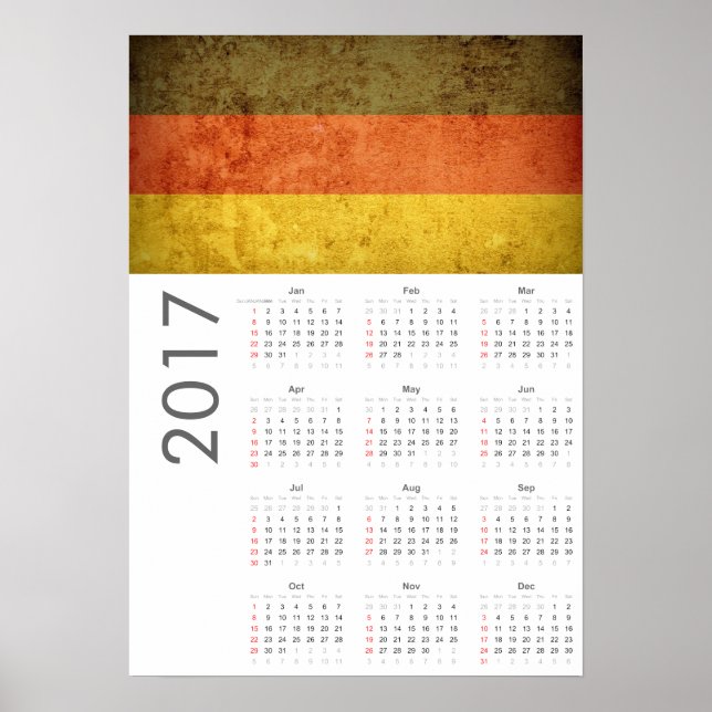 Calendrier Affiche Grunge Drapeau Allemagne 2017 P (Devant)