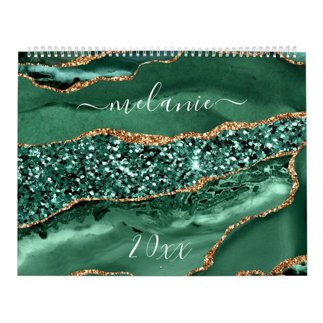 Calendrier Agate Green Gold Parties scintillant Marbre Votre  (Protection)