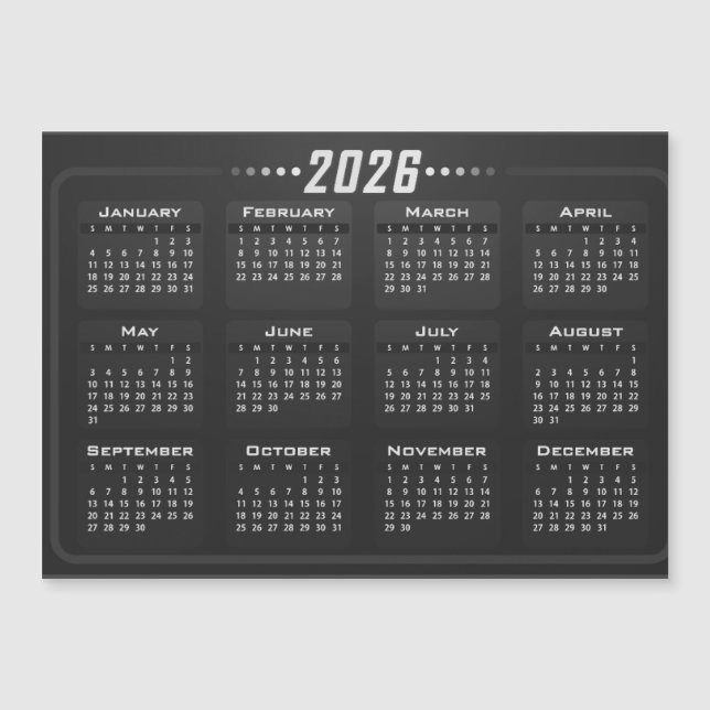 Calendrier aimanté 2026 Noir et Blanc  (Devant)
