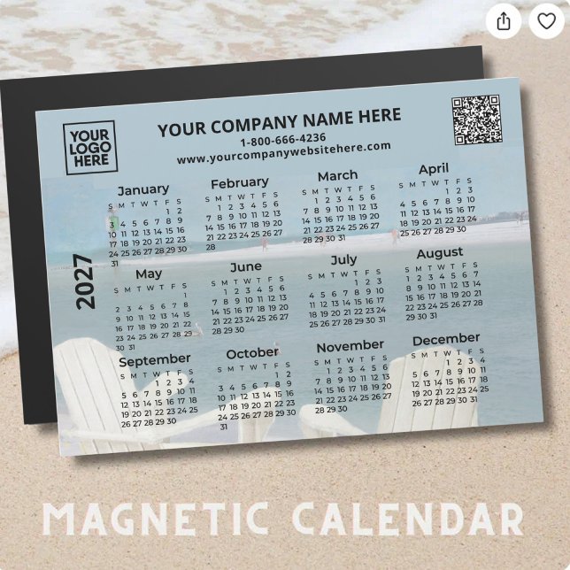Calendrier aimanté QR Logo Entreprise 2027 Plage  (Créateur téléchargé)