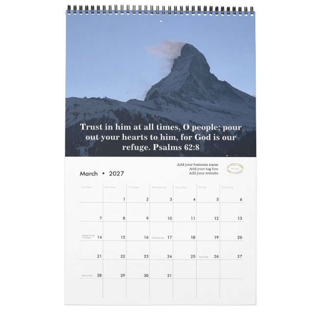 Calendrier Ajouter un logo d'entreprise Bible Écriture Origin (Mar 2027)