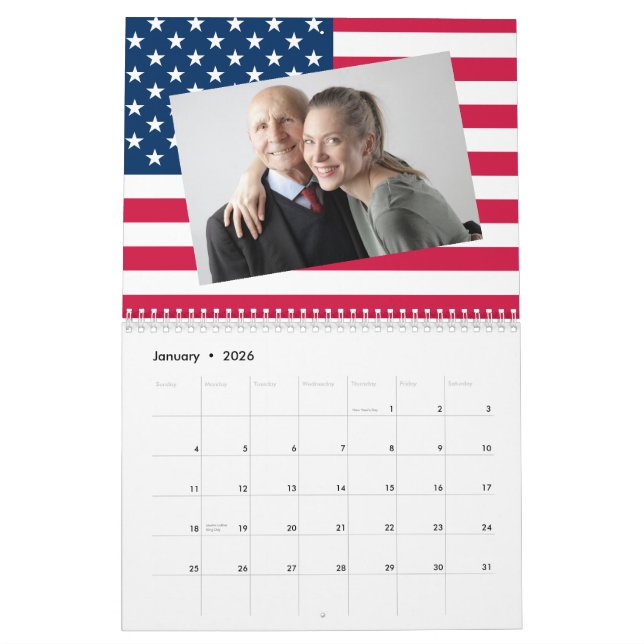 Calendrier Ajouter Vos Photos American Flag Patriotic 2026 (Jan 2026)