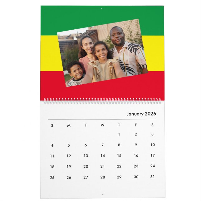 Calendrier Ajouter votre photo | Drapeau Rasta Afrique Ethiop (Jan 2026)