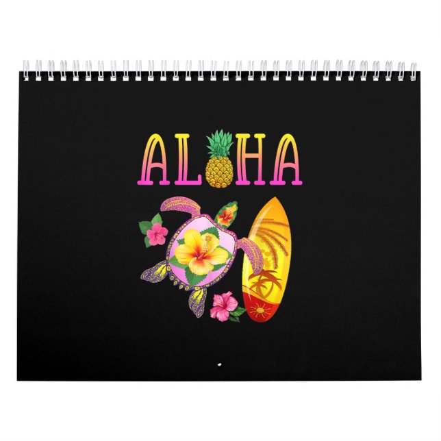 Calendrier Aloha Cool Kawaii Turtle Surfboard Hawaiian Turtle (Protection)