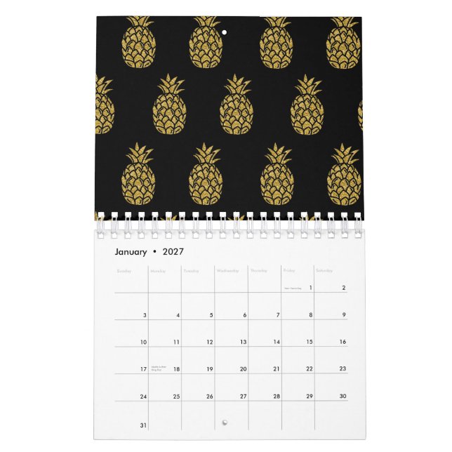 Calendrier Amant de l'ananas tropical au scintillement doré (Jan 2027)