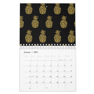 Calendrier Amant de l'ananas tropical au scintillement doré