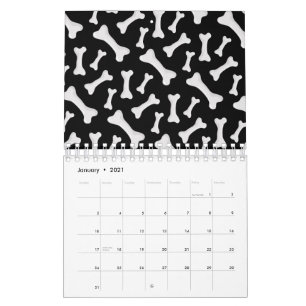 Calendrier Amateur de chien squelette os noir blanc Propriéta