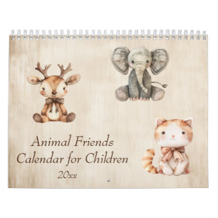 Calendrier Amis animaux pour enfants, aquarelle